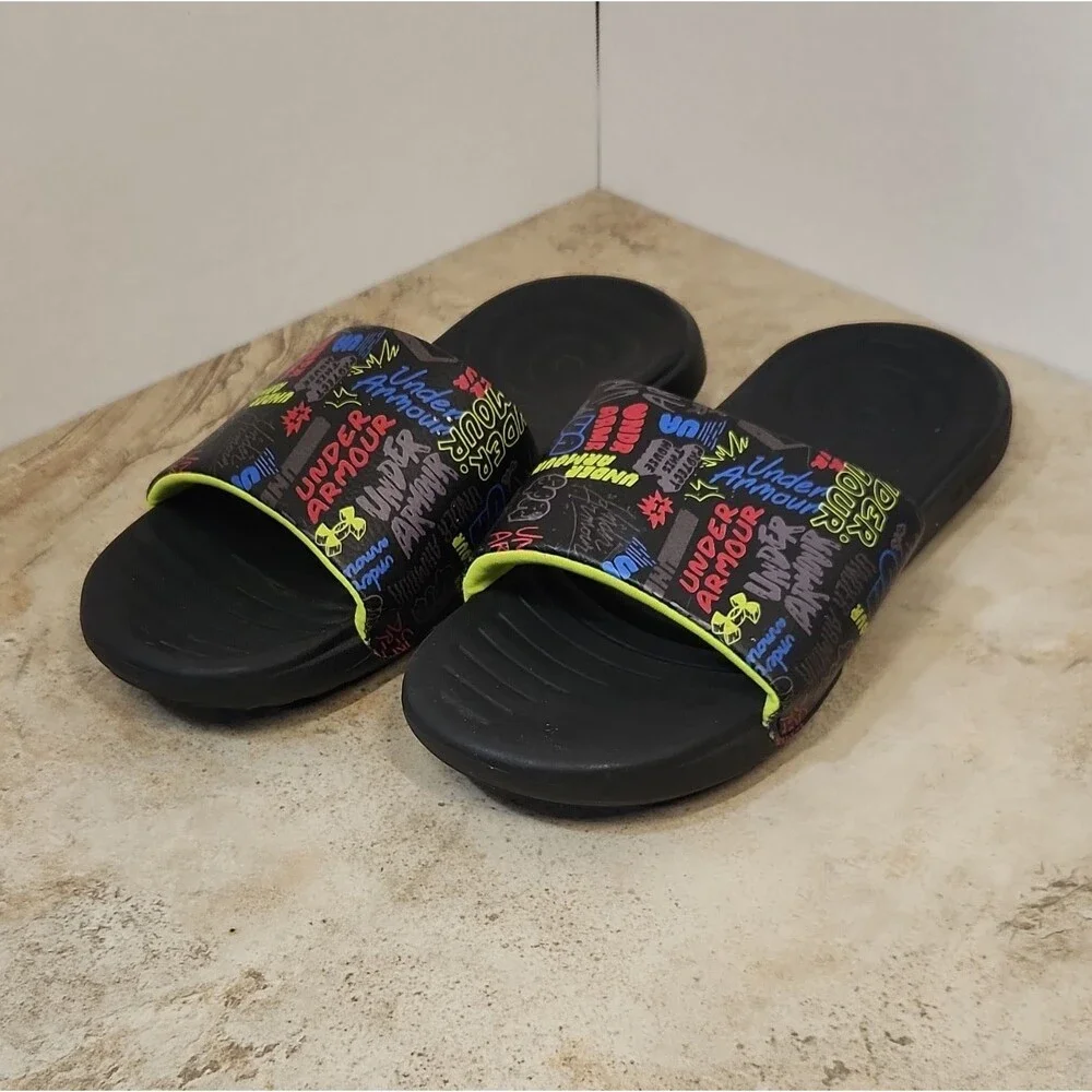 Under Armour Graphic Slide Sandals Black/Multicolor Youth US 5Y Slip-On